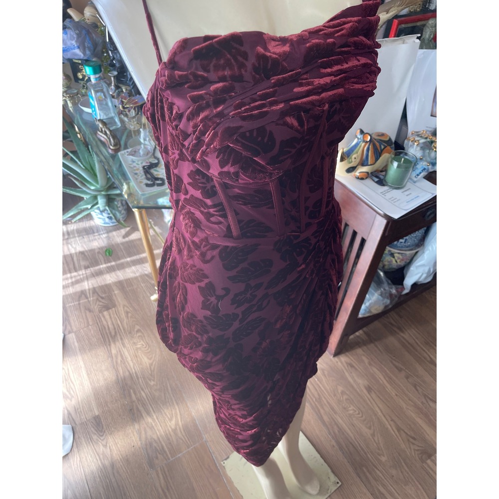 Fashion Nova Burgundy Burnout Velvet Corset Midi Dress Floral Draped Wine NEW